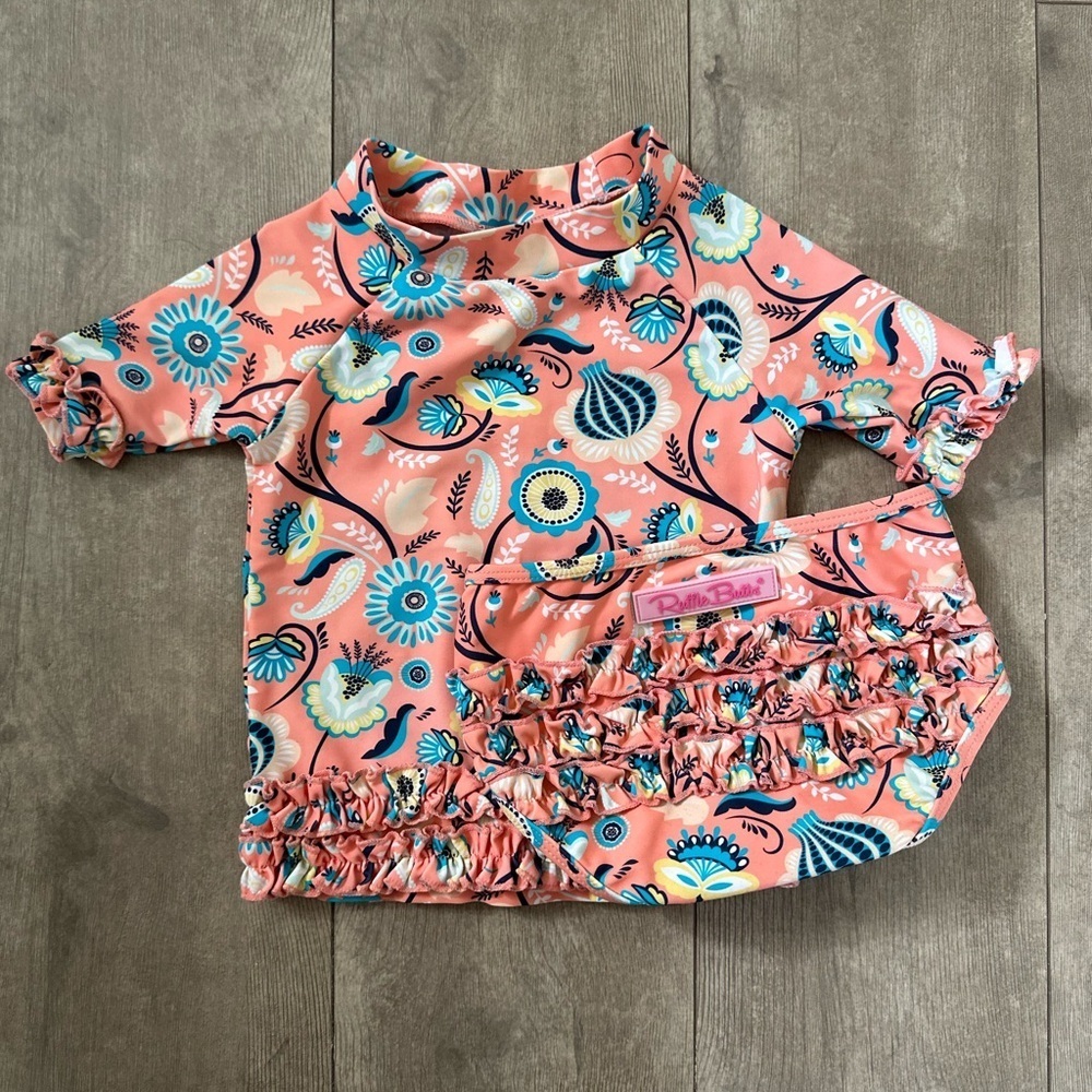 RuffleButts Paisley Paradise Two-Piece Rashguard Swimsuit Size 18-24 months